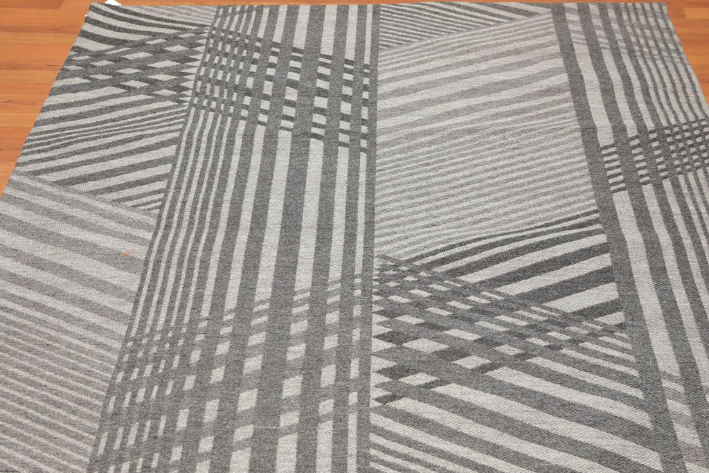 5'4" x 7'8" Hand Woven 100% Wool Flatweave Area Rug Contemporary Gray-2