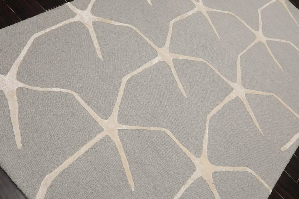 5' x8' Hand Tufted Hand Made 100% Wool Designer Modern & Contemporary  Oriental Area Rug Gray,Ivory Color-4