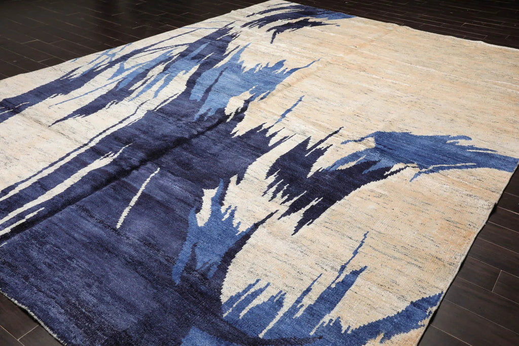 10x14 Beige, Ivory Hand Knotted Tibetan Bamboo Silk Tibetan Modern & Contemporary Oriental Area Rug-3