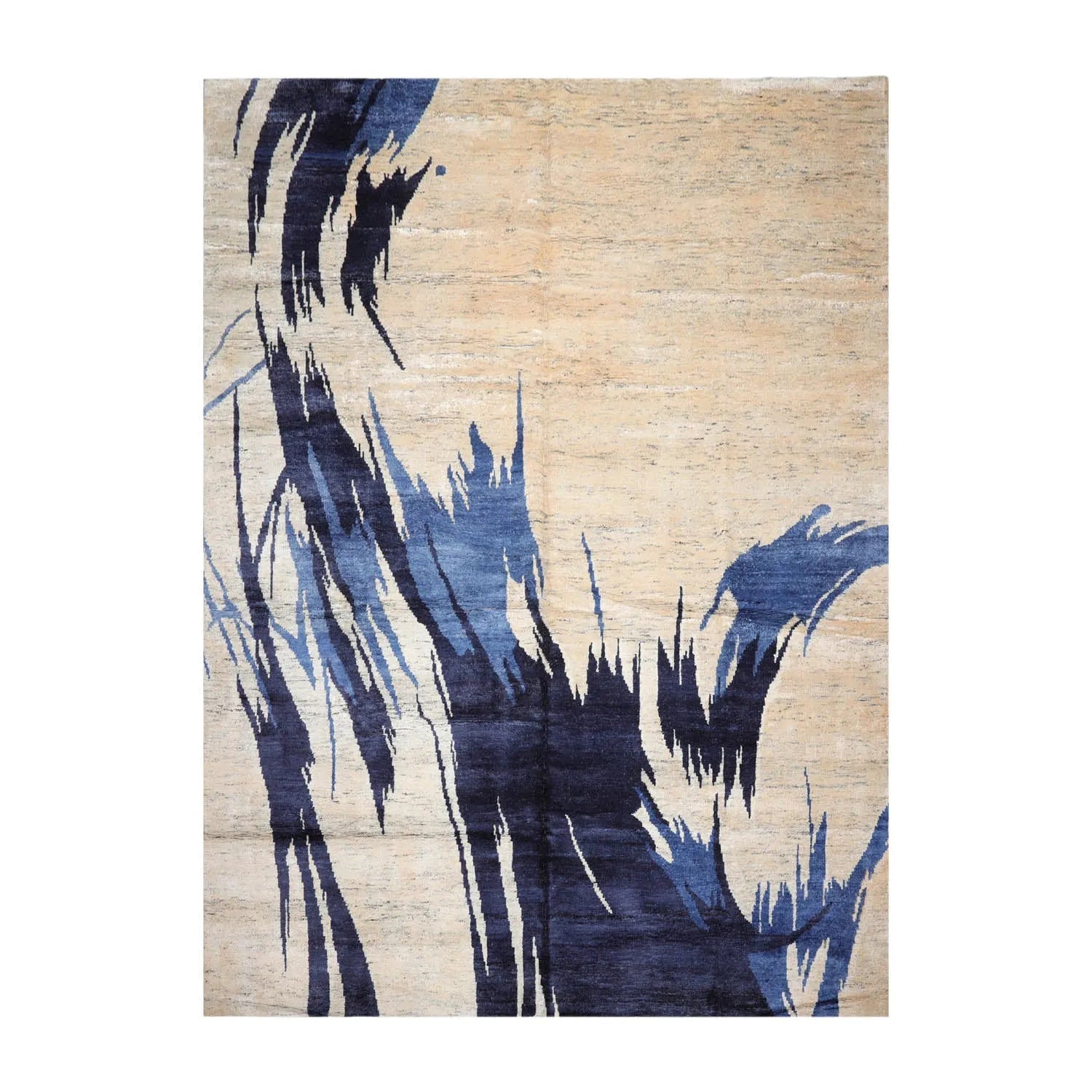 10x14 Beige, Ivory Hand Knotted Tibetan Bamboo Silk Tibetan Modern & Contemporary Oriental Area Rug-1