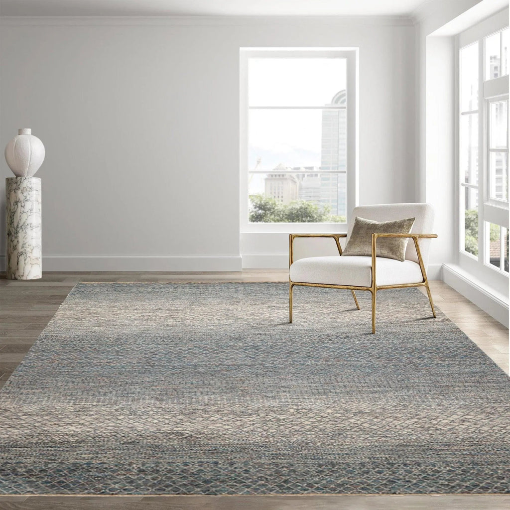 8' x 10' Hand Knotted 100% Wool Modern Oriental Area Rug Ivory, Blue, Aqua-0