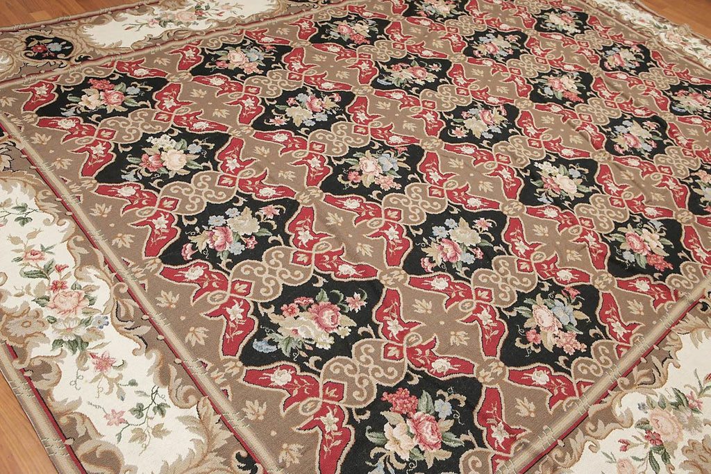 9x12 Brown Hand woven Wool French Flatweave Needlepoint Oriental Area Rug-3