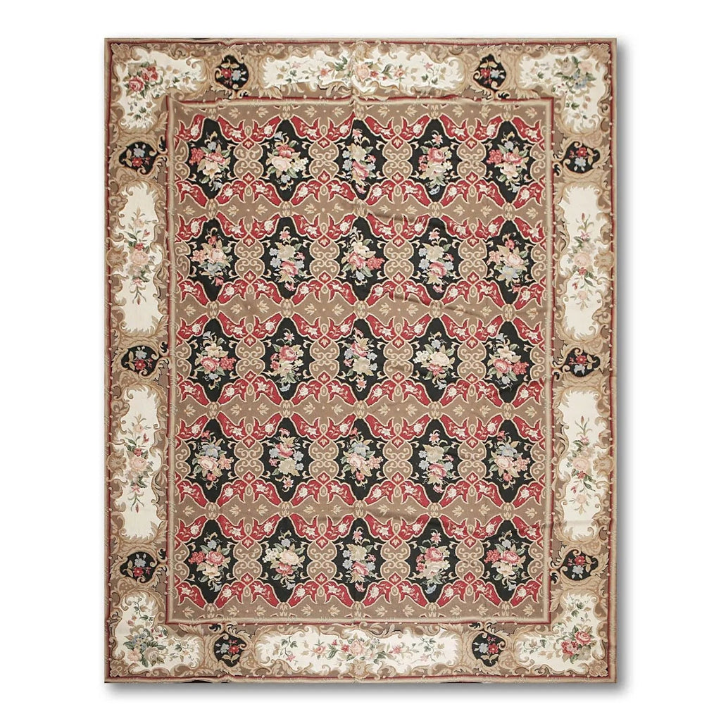 9x12 Brown Hand woven Wool French Flatweave Needlepoint Oriental Area Rug-0
